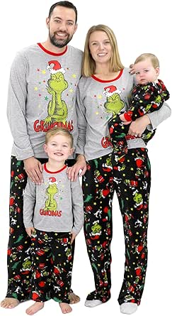 Dr. Seuss Grinch Pajamas - Family Christmas Pajamas Set - Merry Grinchmas Matching PJs - Adults & Kids Grinch Sleepwear Set