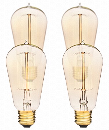 Edison Bulbs by Deneve, 4 Pack, ST58 Standard Size, Thomas Edison 40W Light Bulb, Squirrel Cage Filament