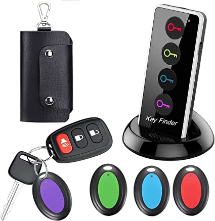 Key Finder, Wireless Remote Key Finder, Item Tracker with 4 Receivers, 1 Remote, LED and Base Support, Item Locator Tracker for Keys, Wallet, Wireless RF Remote Item, Best Gifts