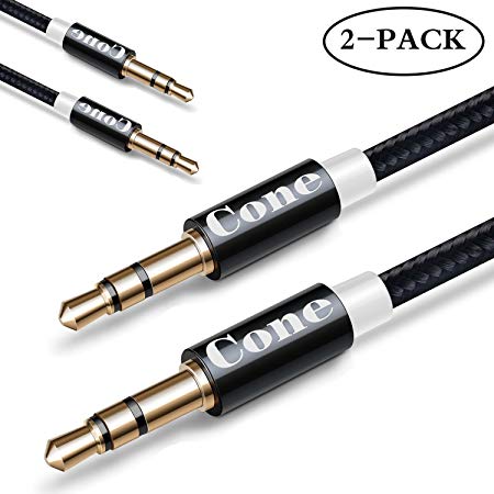 Aux Cable / Aux Cord / Audio Cable for car, (2-Pack 6.6Ft)Cone 3.5mm Nylon Braided Male to Male Auxiliary Cable for Car, Beats Headphone, iPhone, Computer, Home Stereo and Other Devices(Black)