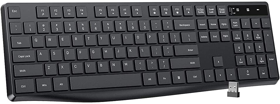 VicTsing Wireless Keyboard [Enlarged Indicator Light], 2.4GHz Computer Keyboard, Independent On/Off Switch, Num/Caps/Power Indicator, Black