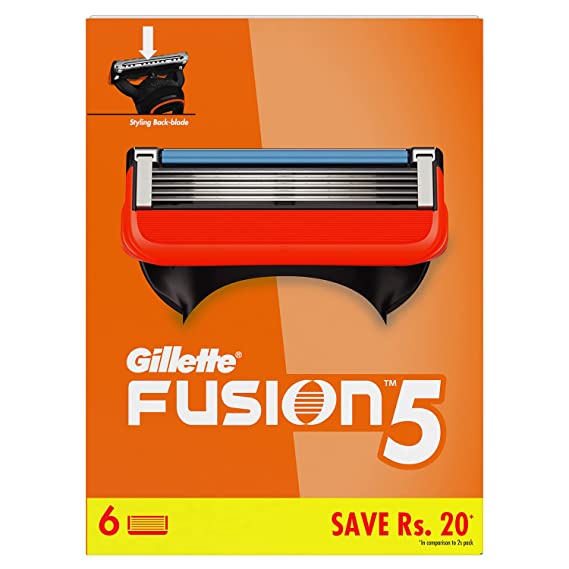 Gillette Fusion Manual Blades for men - 6 count for Perfect Shave and Perfect Beard Shape with styling back blade