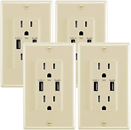 ANTEER 4.8A USB Wall Outlet Fast Charge - Dual High-Speed Charger Electrical Outlets - ETL Listed Duplex 15A Tamper Resistant Socket USB Outlets Receptacle(Ivory,4-Pack/Wall Plate）