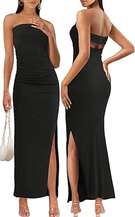 MEROKEETY Women's Strapless Sleeveless Bodycon Dress Backless Rib Knit Cocktail Party Tube Dresses