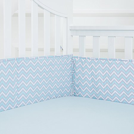 TILLYOU Breathable Crib Bumper Pads for Standard Cribs(Baby Boys & Girls), 27x52- Premium Woven Cotton and Microfiber Fill-in Padded Crib Liner, 4 Piece/Blue Zigzag Chevron