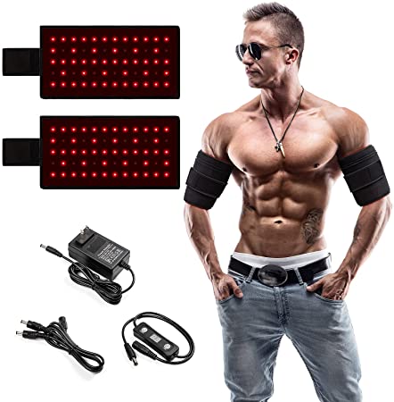 2PCS Pack Infrared Red Light Therapy Arm Pad Heating Wrap and Slimming Arm Belt with Timer Setting and Brightness Adjustable Red Light Therapy Knee Pad for Joints Muscle Pain Relief