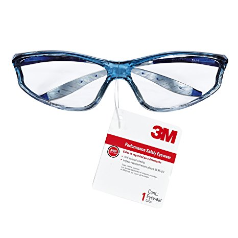 3M Performance Safety Eyewear, Blue Translucent Frame, Clear Lens