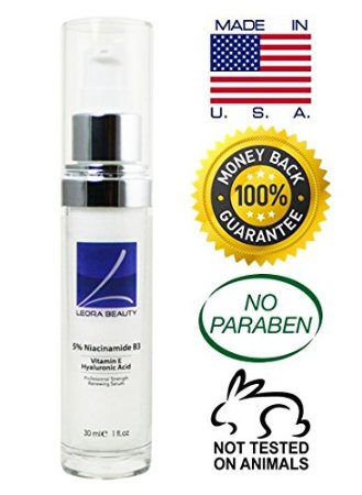 Niacinamide (Vitamin B3) Cream / Serum with Vitamin E, Hyaluronic Acid, Organic Jojoba & Aloe Vera | Diminishes Wrinkles, Fine Lines, Water Loss, Dark Spots, Age Spots, Appearance of Acne & Hyperpigmentation | Skin Lightening + Superior Moisturizer + Anti-aging + Anti-acne + Anti-oxidant | ULTRA EFFICIENT AIRLESS PUMP BOTTLE | 1 Fl. Oz | 100% Money Back Guarantee | Made in USA