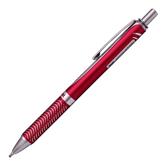 Pentel EnerGel Alloy RT Premium Liquid Gel Pen, 0.7mm, Red Barrel, Black Ink New   2 Free Black Refills