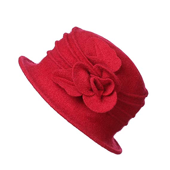 Dantiya Women’s Elegant Flower 100% Wool Trimmed Wool Cloche Winter Hat