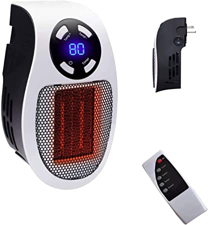 Alpha Heater Plug in Wall, Small Space Heater Plug in Wall with Remote, 500W Alpha Heater Portable, Electric Ceramic Heaters with with Adjustable Thermostat Timer and Led Display, Safe Use