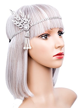 Art Deco 1920s Flapper Great Gatsby Leaf Wedding Bridal Tiara Pearl Headpiece Headband