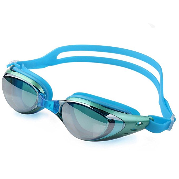 Nsstar™ Adult Waterproof Anti-fog Uv Protection Swim Goggles for Men Women with 1PCS Free Cup Mat Color Random(Light Blue)