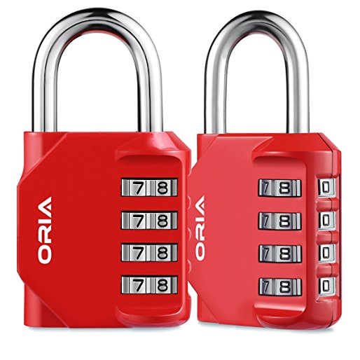 ORIA Combination Lock, 4 Digit Combination Padlock for School, Employee, Gym & Sports Locker, Case, Toolbox, Fence, Hasp Cabinet & Storage - Red and 2 Pack