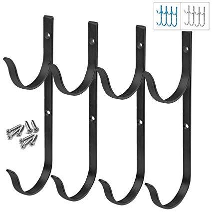 Gray Bunny GB-6898BL4 Swimming Pool Aluminum Pole Hanger Set, Black, 2-Pack (4 Hooks), for Telescoping Poles, Leaf Rakes, Skimmers, Nets, Brushes, Vacuum Hoses and More!