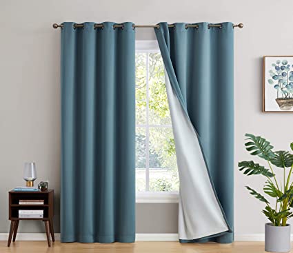 HLC.ME 100% Complete Blackout Lined Drapery with Thick Double Layer Thermal Insulated Soundproof Long Window Curtain Grommet Panels for Bedroom & Living Room, 2 Panels (52 W x 96 L, Slate Blue)