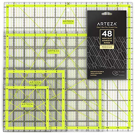 ARTEZA Acrylic Quilters Ruler, Double-Colored Grid Lines (4.5"X4.5", 6"X6", 9.5"X9.5", 12.5"X12.5", Set of 4)