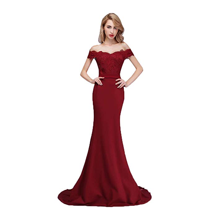 Honey Qiao Burgundy Off The Shoulder Mermaid Bridesmaid Dresses Long Prom Party Gowns