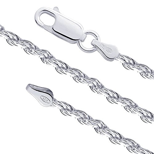 Sterling Silver Diamond-Cut Rope Chain .925 Italian Necklace - 1.1mm to 5.4mm Width
