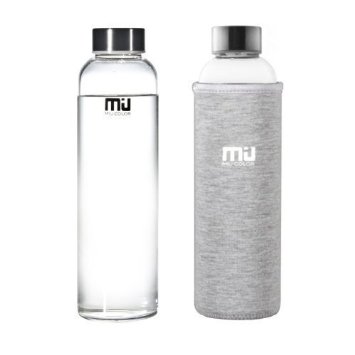 MIU COLOR® Glass Water Bottle - Eco-friendly Borosilicate Glass, No BPA, PVC and Lead, with Portable Nylon Sleeve, Bottle Brush, for Outdoor, Running, Bike, Car, Travel, 18.5 Ounce, 12 Ounce