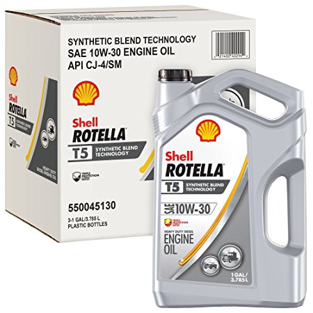 Rotella 550045130-3PK T5 Synthetic Blend Motor Oil, (10W-30 CJ-4), 3 Pack, 1 gallon