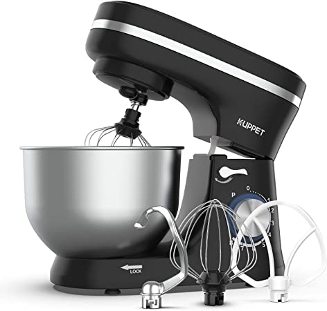 KUPPET Stand Mixer, 8-Speed Electric Mixer, Tilt-Head Food Mixer with Dough Hook, Wire Whip & Beater, 4.7QT Stainless Steel Bowl, Black