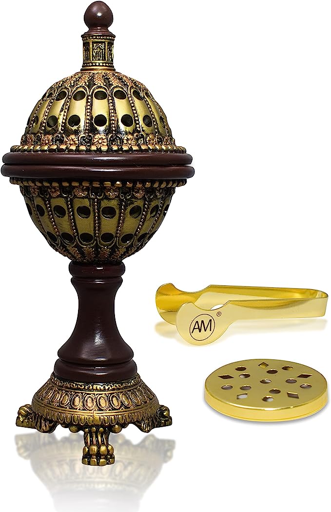 AM Luxury Globe Incense Burner - Bakhoor Insence Holder | Insencents Resin Burners | Frankincense Charcoal Burner | Mabkhara | for Office & Home Decor (Bronze)