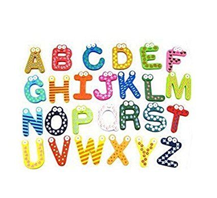 Liroyal 26 Pcs Alphabet Letters Colorful Magnetic Wooden Fridge Magnets Kids Educational toys