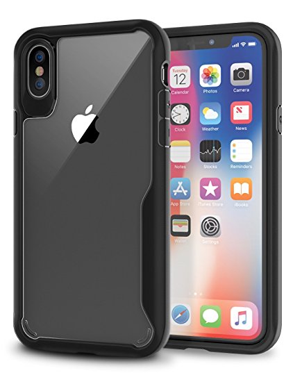 iPhone X Case, KROMA Black Bumper with Crystal Clear Back Panel iPhone X Case, 99.9% Transparency, Clear back panel + Black TPU bumper