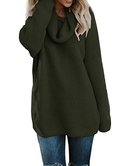 Pxmoda Women's Casual Long Sleeve Turtleneck Knit Sweater Chunky Oversized Pullover Jumper