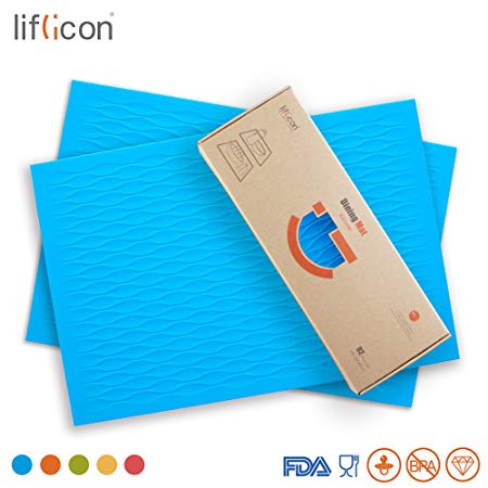 Liflicon Placemats Set of 2 Silicone Dining Table Place Mats Pet Food Place Mat Non-slip Trivet Mats Heat-resistant Placemats Stain Resistant Anti-skid Table Mats Size 17.72”11.81”-Bule