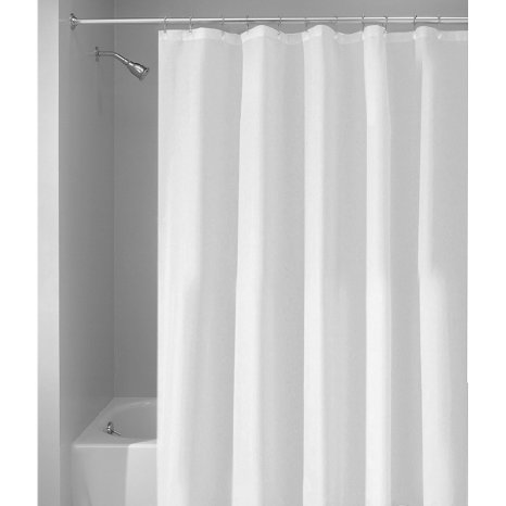 InterDesign Water-Repellent and Mildew-Resistant Fabric Shower Curtain, 72" X 96" - Extra Long, White