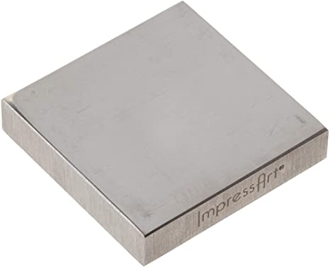 ImpressArt, Solid Steel Bench Block w/Rubber Feet, 2" X 2", Jewelers Bench Block for Stamping, Shaping, Chasing, Flattening Metals