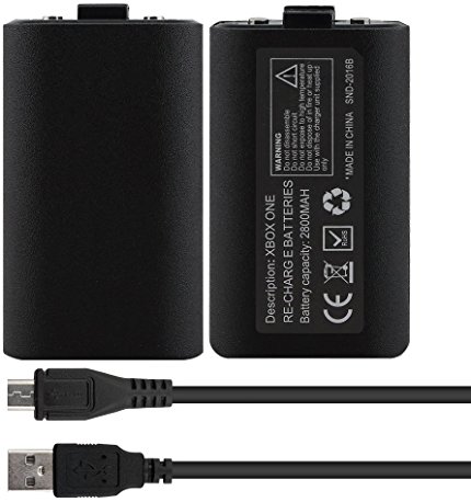 Xbox One Battery Pack, Hokyzam W18 Xbox One Play and Charger Kit 2PCS 2800mAh Rechargeable Battery and 2.75M Micro USB Charging Cable for Xbox One Controllers