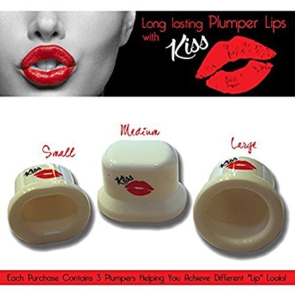 Lip Plumper and Enhancer Device. Natural Suction Tool for Instant Plumping of Both the Top & Bottom Lips. Contains a Large Round, Medium Oval, and Small Oval to Work on Any Lip Size or Shape. KissLips by Enzel.