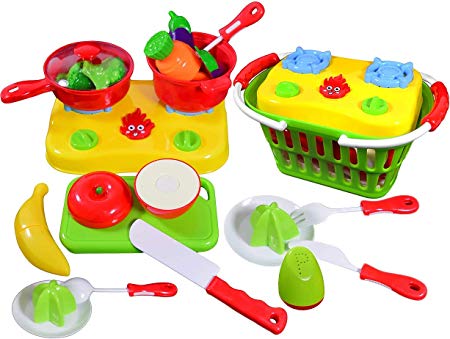 Cooltoys Fruit and Vegetable Cutting Playset Pretend Stovetop Cooking (20 Piece)