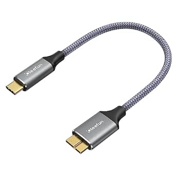 CLEEFUN Micro B to USB C Cable 1FT, 10Gbps Micro B to USB C Hard Drive Cable Braided for Seagate, WD, Toshiba, Westgate and More External Hard Drive - Grey