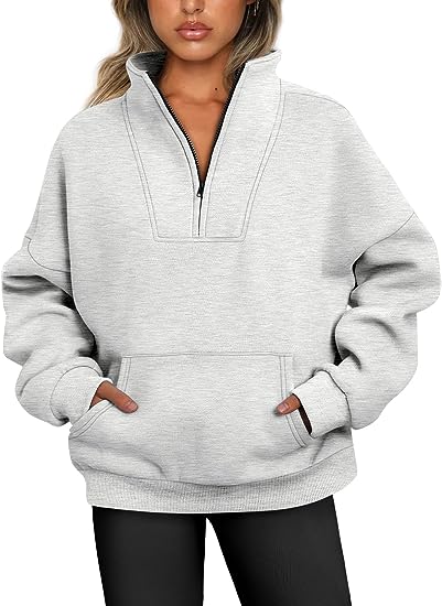 Trendy Queen Sweatshirts Half Zip Pullover Quarter Zip Oversized Hoodies Sweaters Fall Outfits 2023 Y2K Winter Clothes