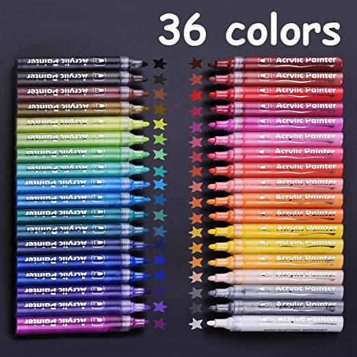 Acrylic Paint Markers, 36 Colors Medium Point Acrylic Paint Pens Set by Smart Color Art, Permanent Water Based, Great for Rock, Wood, Fabric, Glass, Metal, Ceramic, DIY Crafts and Most Surfaces