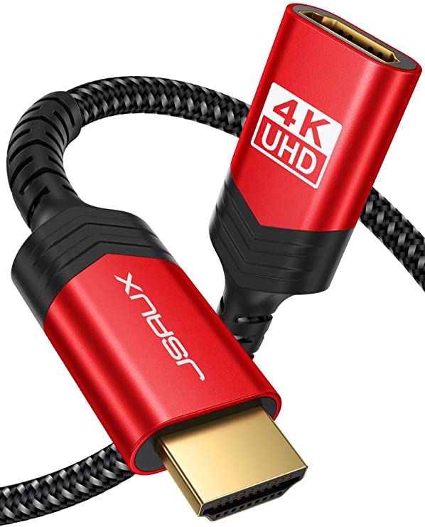 HDMI Extension Cable, JSAUX 1M 4K@60Hz HDR High Speed HDMI 2.0 Extender HDMI Male to Female Lead Support 3D, 18Gbps, ARC, Ethernet Compatible for TV Stick, Roku Fire Stick, Blu-Ray, PS3/PS4 - Red