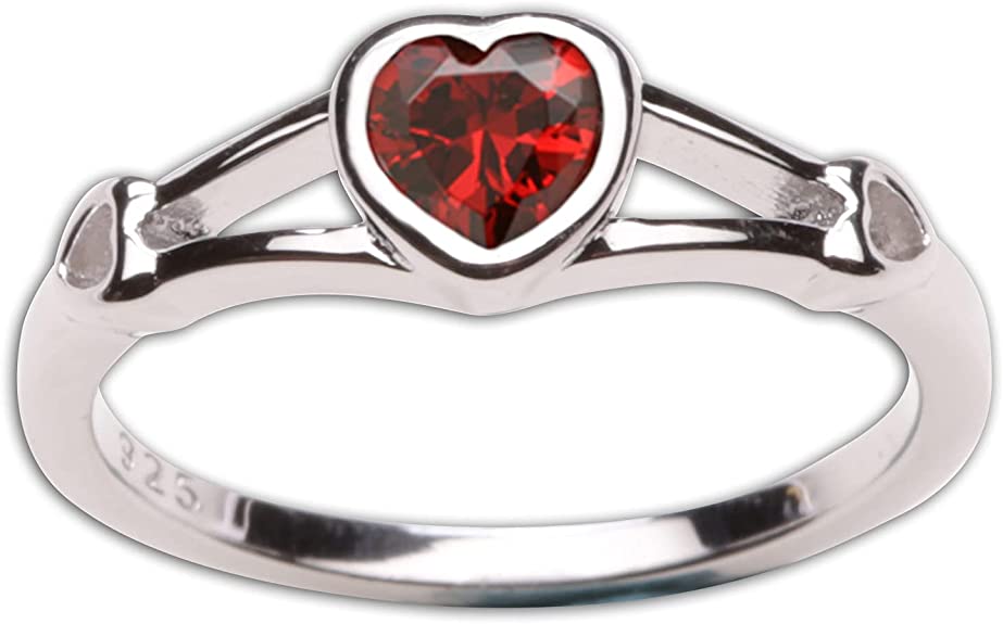 Sterling Silver Simulated CZ Birthstone Heart Ring for Baby, Girl or Pinky