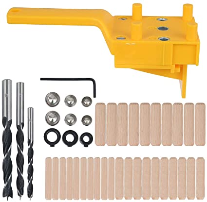Handheld Woodworking Dowel Jig Kit fits 6/8/10MM Drill Guide Metal Sleeve Wood Drilling Doweling Hole Saw Carpentry Tool Hole Puncher Limit Ring Woodworking Locator Professional