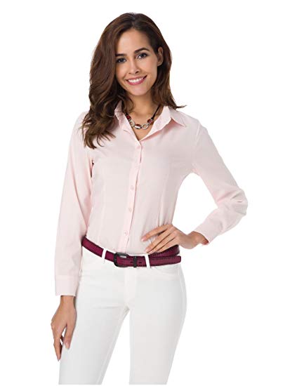 Atnlewhi Womens Basic Long Sleeve Button Down Shirts Simple Pullover Stretch Formal Casual Shirt