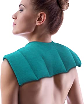 Neck and Shoulder Microwave Heat Pad, Heat Pack Wrap for Neck Pain Relief, Unscented Plush Velour Heated Neck Warmer, Silica Bead Hot and Cold Bean Bag, Moist Heat Therapy - Green (Dynamik Products)