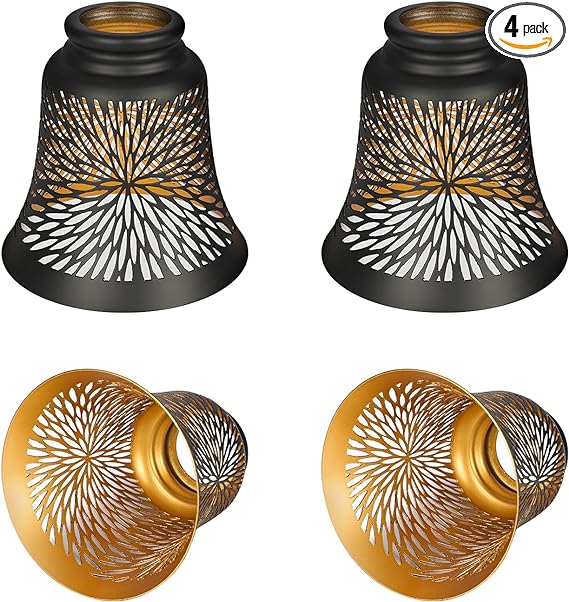 4 Pack Ceiling Fan Light Shade Chrysanthemum Pattern Replacements with 1-5/8" Fitter, ALUCSET 4.5" Height and 4-3/4" Diameter, Metal Bell Shaped Cover for Chandelier Pendant Light Wall Sconces