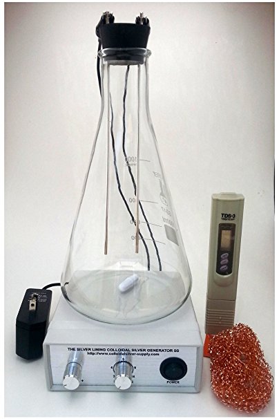 The Silver Lining Colloidal Silver Generator with Magnetic Stirrer - Polarity Swap - Limiting Current - 32oz Flask
