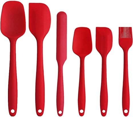 Silicone Spatula Set, YISSCEN Heat Resistant Scrapers with Strong Stainless Steel Core, Non-Stick Baking Utensils Sets for Cooking, Baking and Mixing (6PCS - Red)