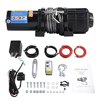 ALAVENTE 4500 Lb 12V UTV Utility Winch Set with Wireless Remote Synthetic Rope Mount