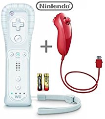 Official Nintendo Wii/Wii U Remote Plus Controller (White) and Nunchuk (Red) Combo Bundle Set (Bulk Packaging)