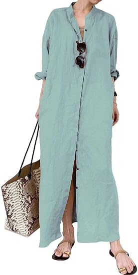 Bsubseach Women Long Button Down Maxi Shirt Dresses Swimsuit Cover Up Bikini Coverup